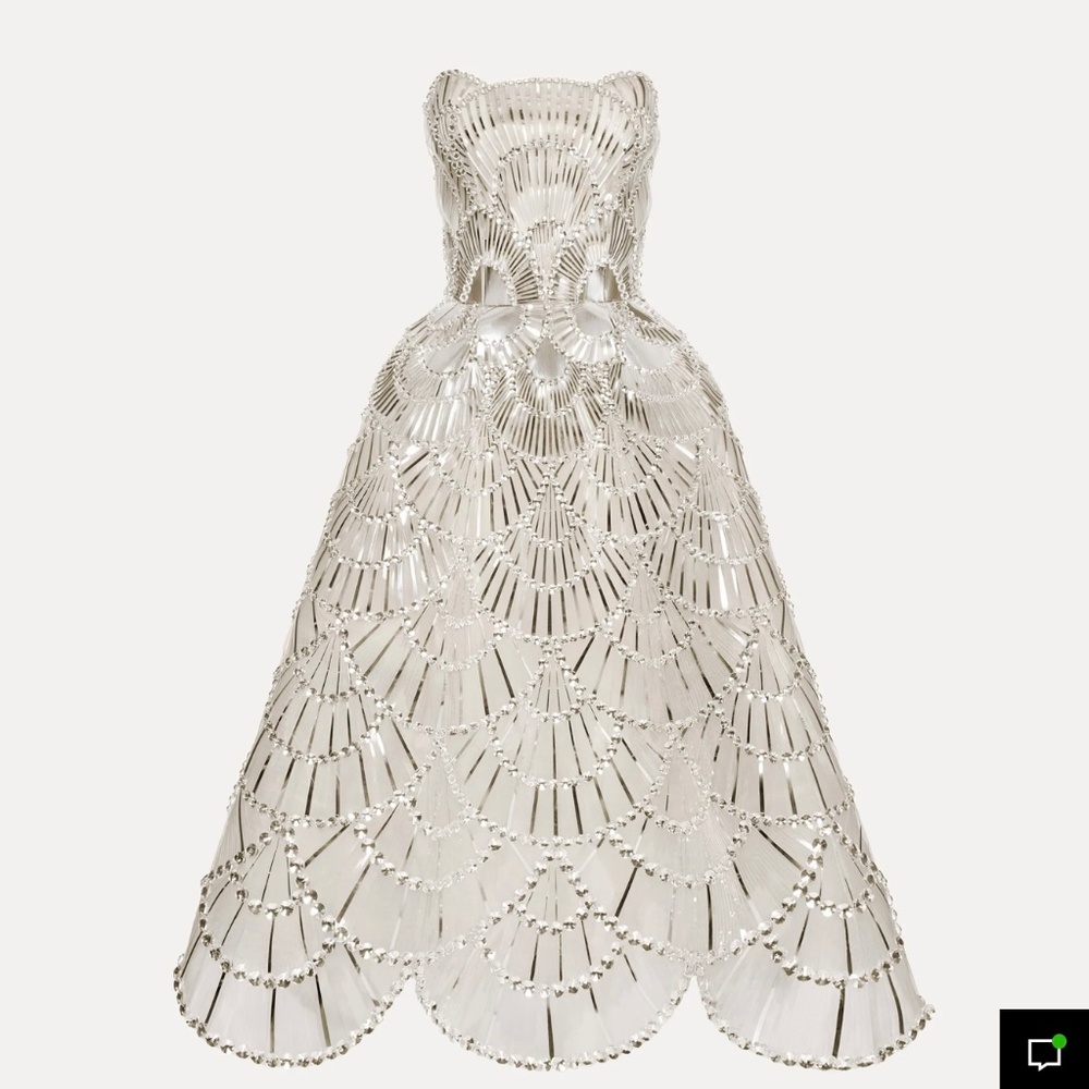 Oscar de La Renta Sequin & Crystal Scallop Embroidered Gown